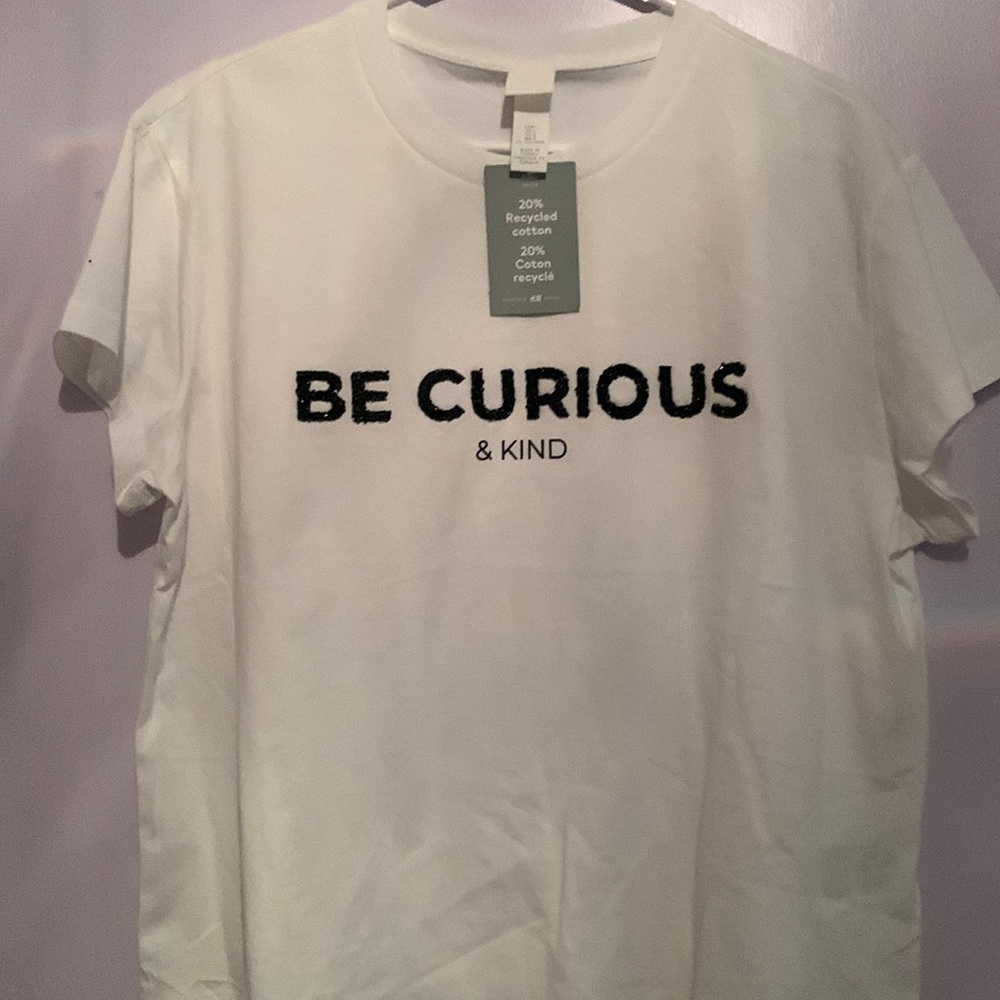 White and black be curious tee